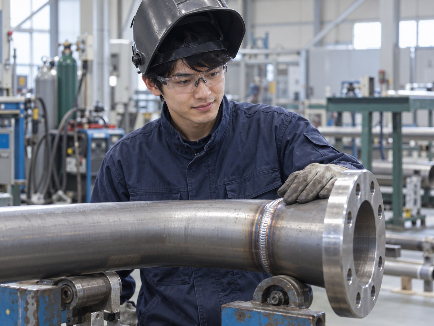 溶接を終えて仕上がりを確認する作業者のイメージ